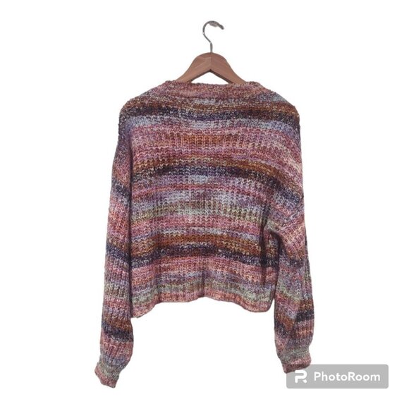 Womens Multicolored Knit Crop Sweater Size XL - Picture 4 of 6